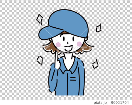 作業着を着た女性スタッフ　笑顔で説明する女性　上半身 96031704