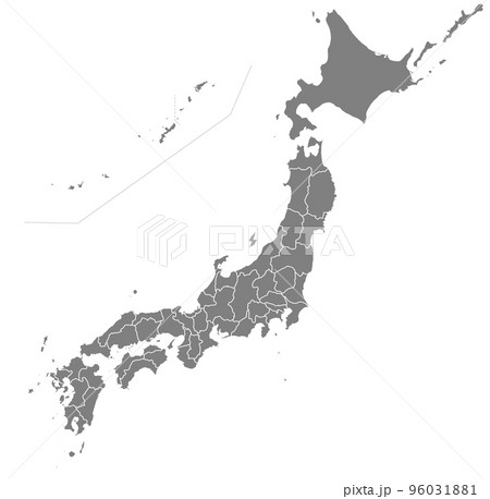 日本全国の地図、県境あり、モノクロ 96031881