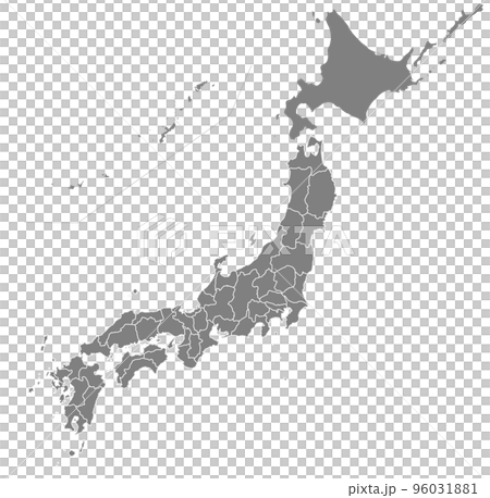 日本全国の地図、県境あり、モノクロ 96031881