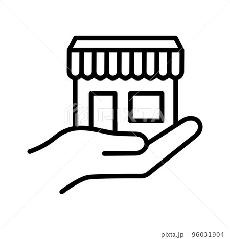 Hand holding shop building. Pictogram isolated...のイラスト素材 [96031904] - PIXTA