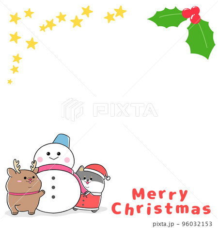 ゆるかわ黒柴サンタと雪だるま　フレーム(1：1)① 96032153