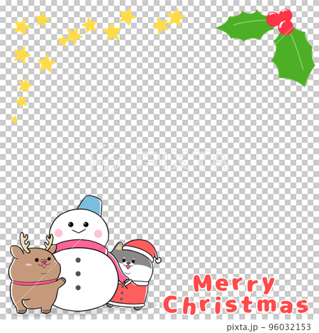 ゆるかわ黒柴サンタと雪だるま　フレーム(1：1)① 96032153