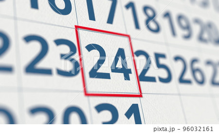 Calendar with marked 24 day of the month close-up. 3D rendering 96032161