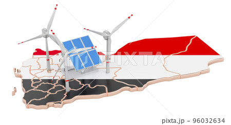 Renewable energy and sustainable development in Yemen, concept. 3D rendering 96032634