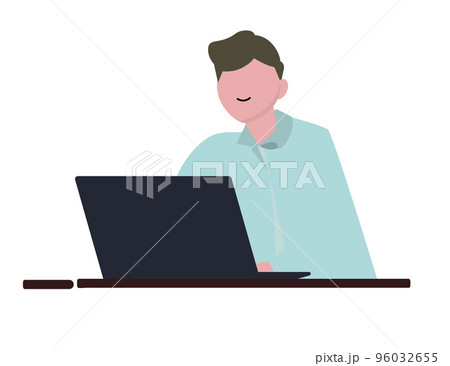 笑顔でパソコンの仕事をするビジネスマン。背景透過png  96032655