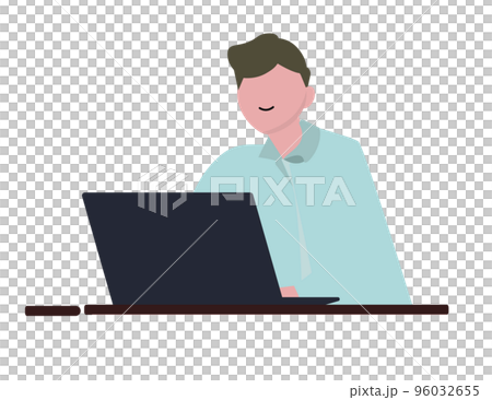 笑顔でパソコンの仕事をするビジネスマン。背景透過png  96032655