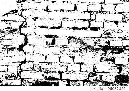 Grunge black texture as brick wall with the crack line shape on white background (Vector). Use for decoration, aging or old layer 96032865