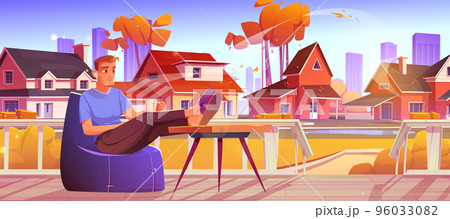 Man relax at outdoor home terrace at suburban area Man relax at outdoor home terrace at suburban area 96033082