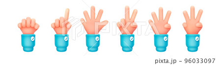 3D set of hand showing one to five fingers, fist 3D set of hand showing one to five fingers, fist 96033097