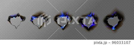 Burn paper holes with blue fire, burnt frames set Burn paper holes with blue fire, burnt frames set 96033107