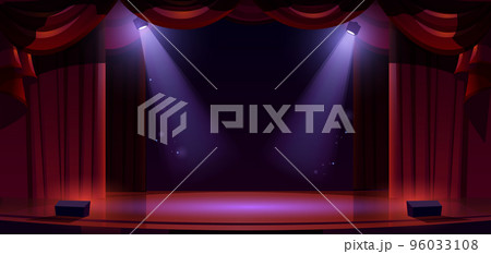 Theater stage with spotlights, red curtains, floor 96033108