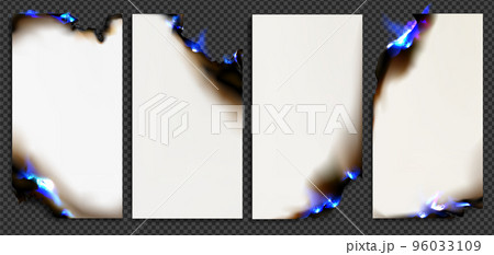 Burn paper with blue fire, isolated burning cards Burn paper with blue fire, isolated burning cards 96033109
