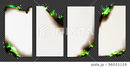 Realistic burning paper sheets set on transparent Realistic burning paper sheets set on transparent 96033139