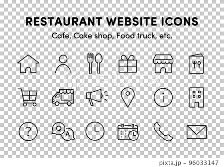 Illustration set of icons that can be used on the website of restaurants such as restaurants and cafes 96033147