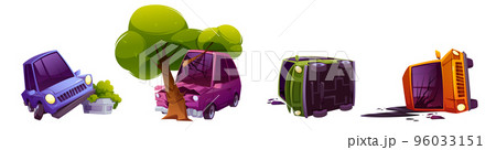 Car crash, broken vehicles after road accidents Car crash, broken vehicles after road accidents 96033151