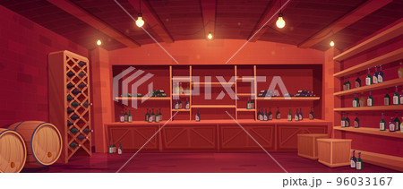 Wine shop, cellar interior with bottles on shelves 96033167