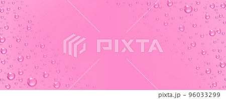 Realistic water drops on pink background Realistic water drops on pink background 96033299