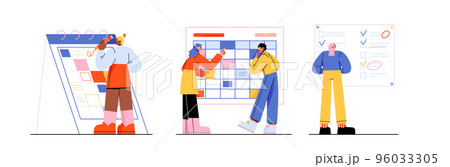 Tasks schedule concept with people making notesのイラスト素材 [96033305] - PIXTA
