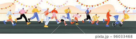 Marathon with running people, families with kids 96033468