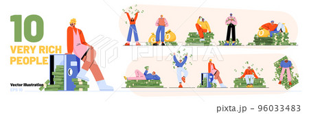 Set of very rich people with lots money on white 96033483