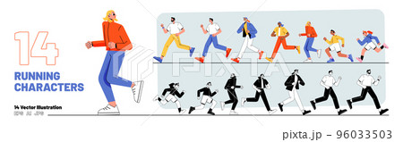 Running characters set people run in line, sport 96033503