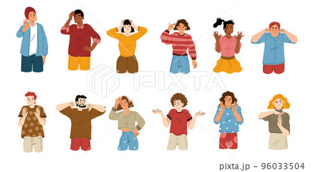 Diverse people express disagree feelings, emotions 96033504