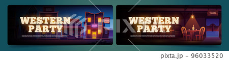 Western party cartoon banners, cowboy saloon ads Western party cartoon banners, cowboy saloon ads 96033520