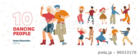 Set of happy dancing diverse people Set of happy dancing diverse people 96033576