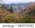 紅葉した木々と雲に覆われた大山 96033582