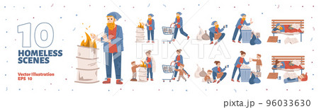 Homeless people, beggars living on city street 96033630