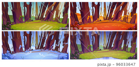 Four season vector illustration of forest glade 96033647