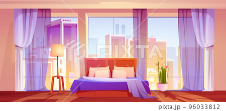 Bedroom with city view, home or hotel interior Bedroom with city view, home or hotel interior 96033812