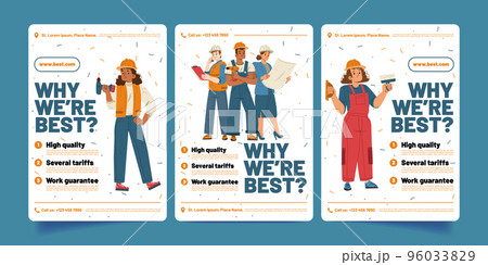 Construction company advertisement with builders Construction company advertisement with builders 96033829