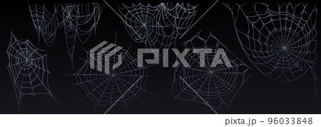 Set of tangled spiderweb hanging isolated on black Set of tangled spiderweb hanging isolated on black 96033848