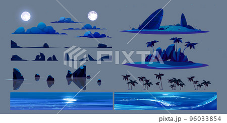 Elements of tropical sea beach landscape at night Elements of tropical sea beach landscape at night 96033854