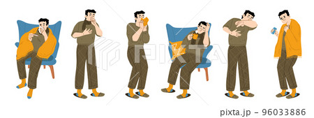 Sick man, person with viral infection symptoms Sick man, person with viral infection symptoms 96033886