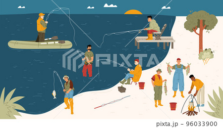 Fisherman at morning fishing, men leisure, hobby Fisherman at morning fishing, men leisure, hobby 96033900