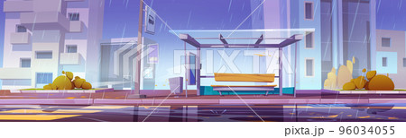 City bus stop at rainy weather, commuter station City bus stop at rainy weather, commuter station 96034055