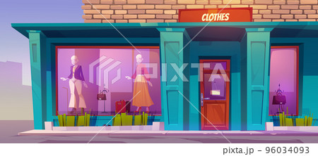 Clothes store facade, apparel shop with mannequins 96034093