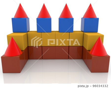 The toy castle is built of colorful toy blocks 96034332