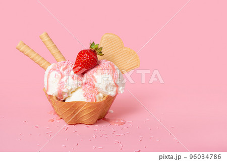 cone with scoops of ice cream strewed sprinkles cone with scoops of ice cream strewed sprinkles 96034786