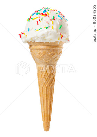 wafer cone with white scoop of ice cream wafer cone with white scoop of ice cream 96034805