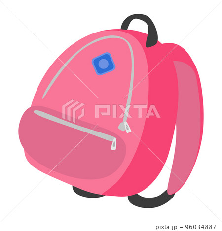 Cartoon pink schoolbag with textbook inside. Flat design stationery. Isolated on white background, EPS10 vector Cartoon pink schoolbag with textbook inside. Flat design stationery. Isolated on white background, EPS10 vector 96034887