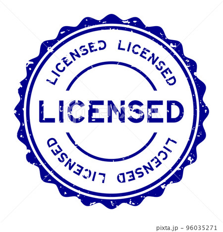 Grunge blue licensed word round rubber seal stamp on white background 96035271