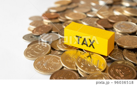 TAXの文字と硬貨　税　確定申告　年末調整　制度　経理 96036518