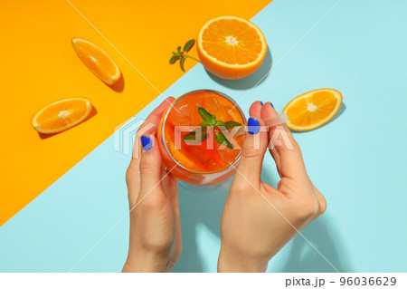 Concept of fresh alcohol drink, Aperol Spritz, top view 96036629
