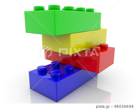 Colored toy bricks in an abstract design above each other Colored toy bricks in an abstract design above each other 96036698