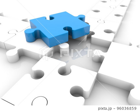 Blue puzzle piece on top of white puzzle 96036859
