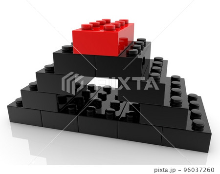 Black Toy Brick Pyramid with Empty Middle and Red Toy Brick at Top 96037260
