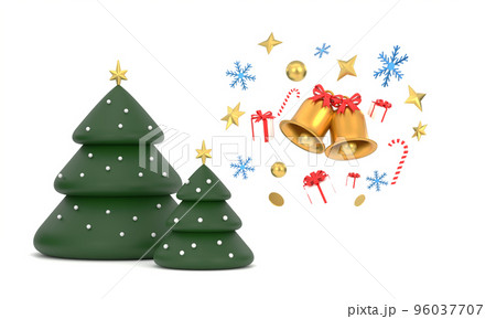 Merry Christmas background with shining gold ornaments. Christmas tree,  snowflakes, gift, candy, 96037707